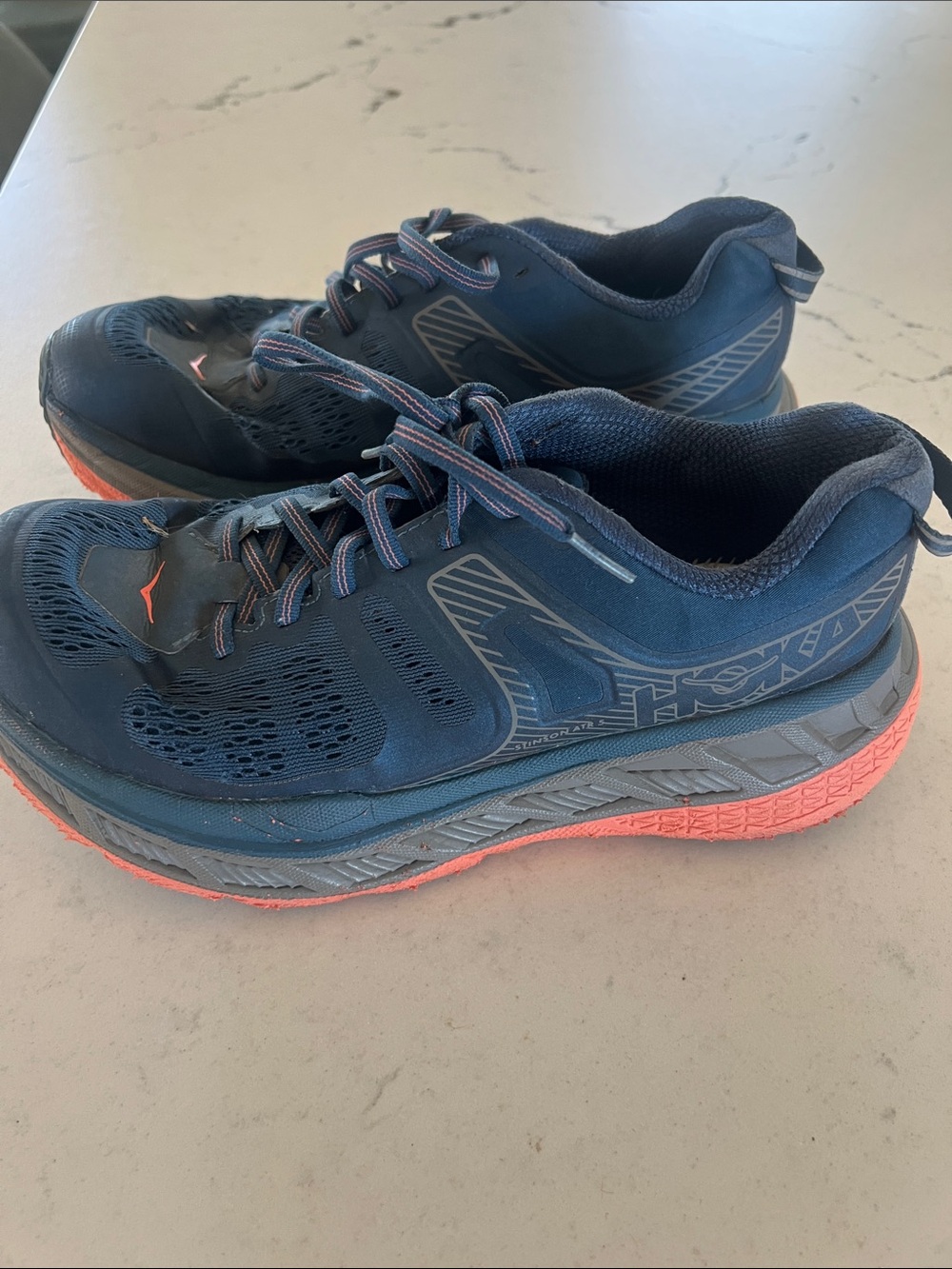 Hoka Stinson ATR 5 Navy Blue Running Shoes with Coral Accents. Size 8. So good!! - Picture 1 of 6